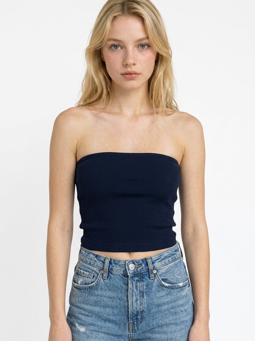 Forever 21 | Navy Blue Strapless Ribbed Tube Crop Top Bandeau Women’s Size Large